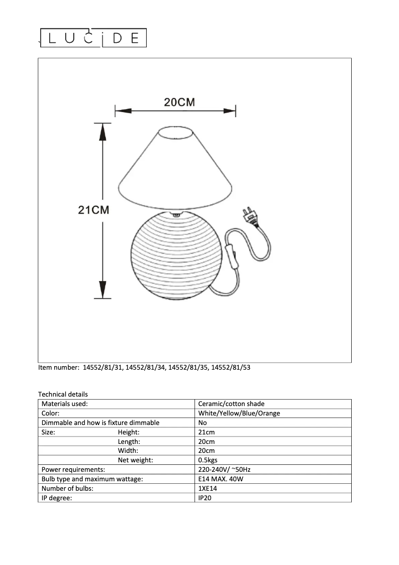 Page n°1 - Manuel utilisateur Lucide Faro 14552/81/31