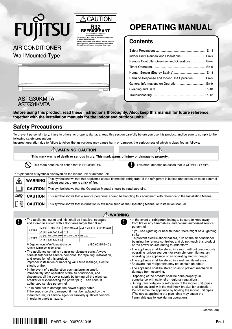 Page 1 de la notice Manuel utilisateur Fujitsu Lifestyle ASTG30KMTA
