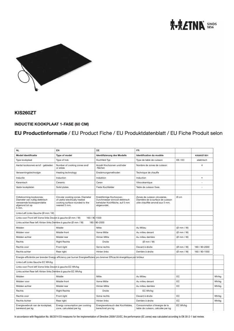 Page n°1 - Fiche technique Etna KIS260ZT