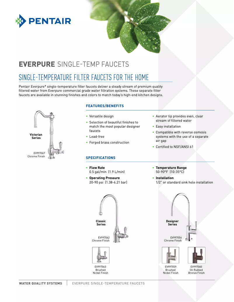 Página 1 del manual Ficha técnica Everpure Single Temperature Designer