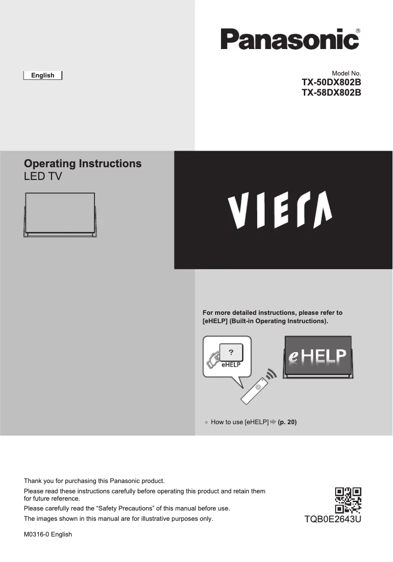 Page 1 de la notice Guide de démarrage rapide Panasonic Viera TX-50DX802B