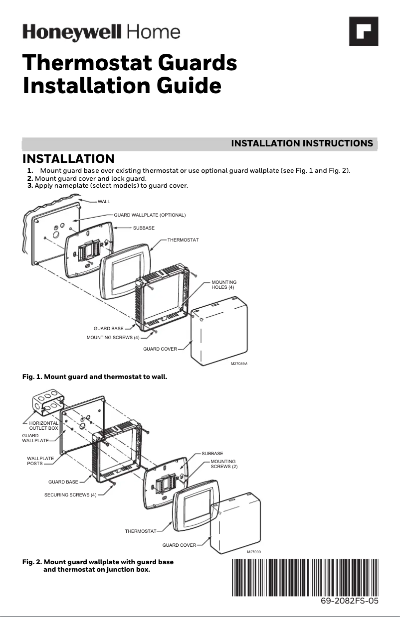 Page n°1 - Manuel utilisateur Honeywell TG512A1009