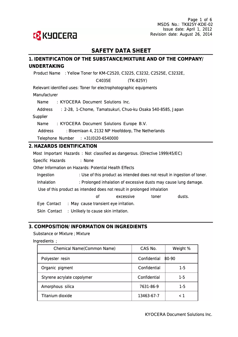 Page 1 de la notice Instructions de sécurité Kyocera KM-C3225