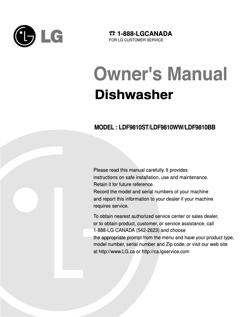 Image de la première page du manuel de l'appareil LDF9810ST