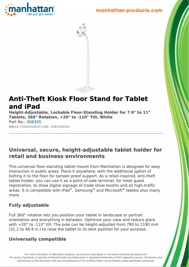 Page 1 de la notice Fiche technique Manhattan 406345