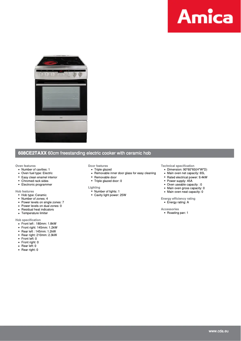 Page n°1 - Fiche technique Amica 608CE2TAXX