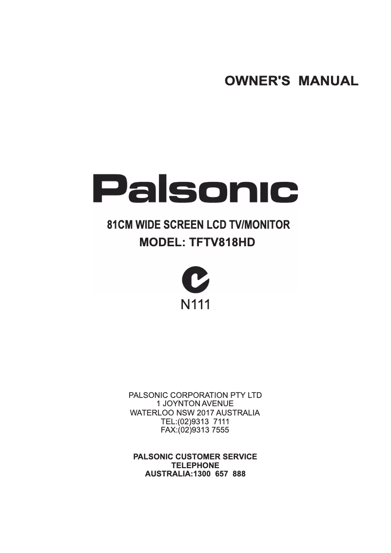 Page 1 de la notice Manuel utilisateur Palsonic TFTV818HD