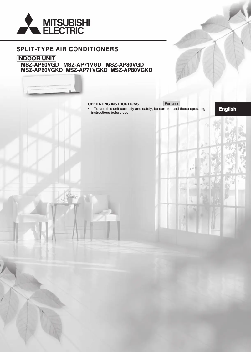 Page 1 de la notice Manuel utilisateur Mitsubishi MSZ-AP71VGD
