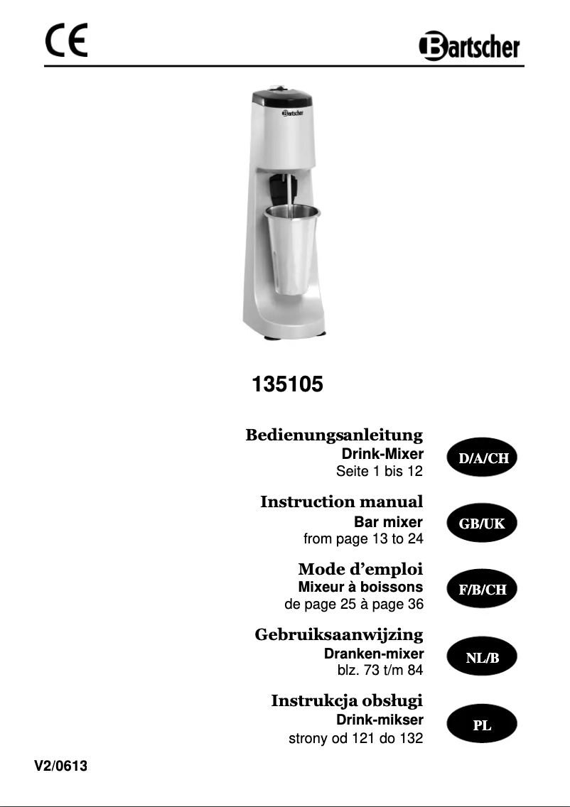 Page 1 de la notice Manuel utilisateur Bartscher 135105