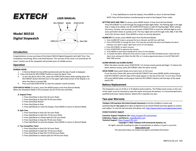 Page 1 de la notice Manuel utilisateur Extech 365510
