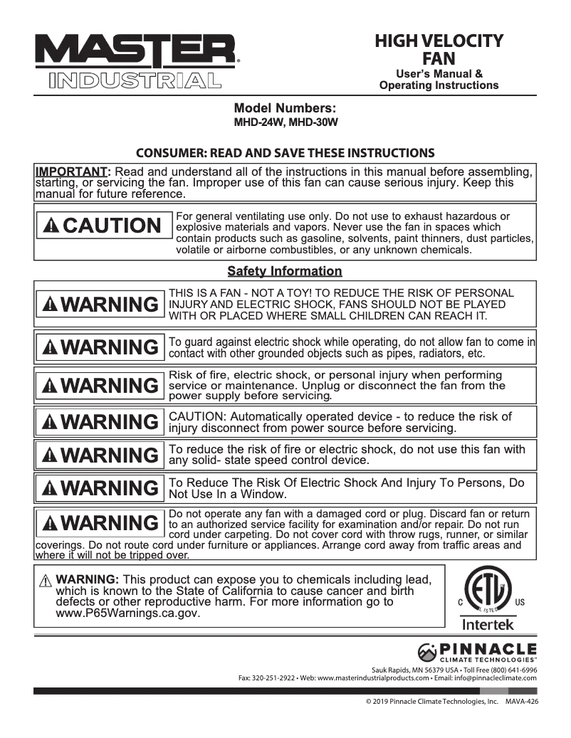Page n°1 - Manuel utilisateur Master MHD-30W