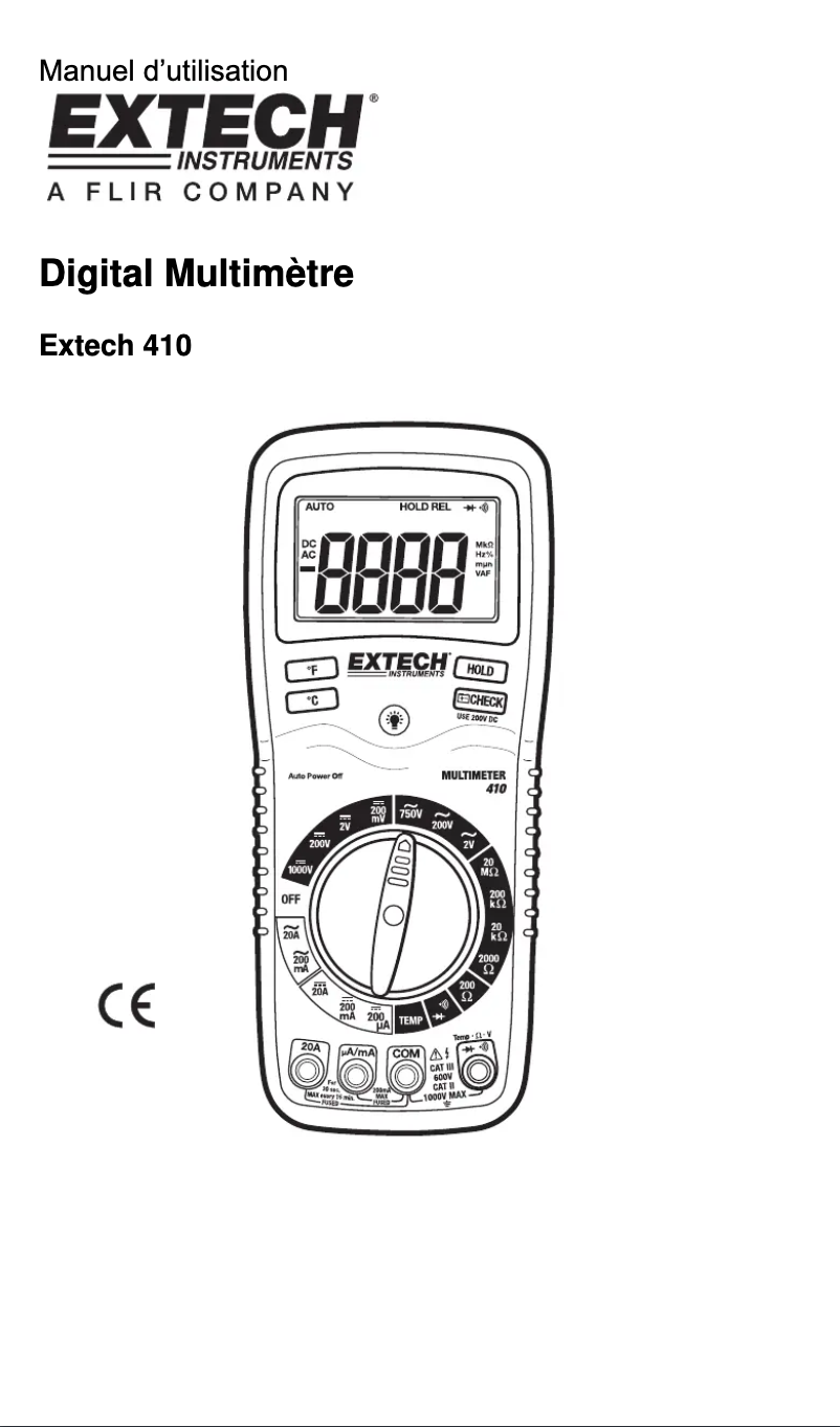 Page 1 de la notice Manuel utilisateur Extech EX410A