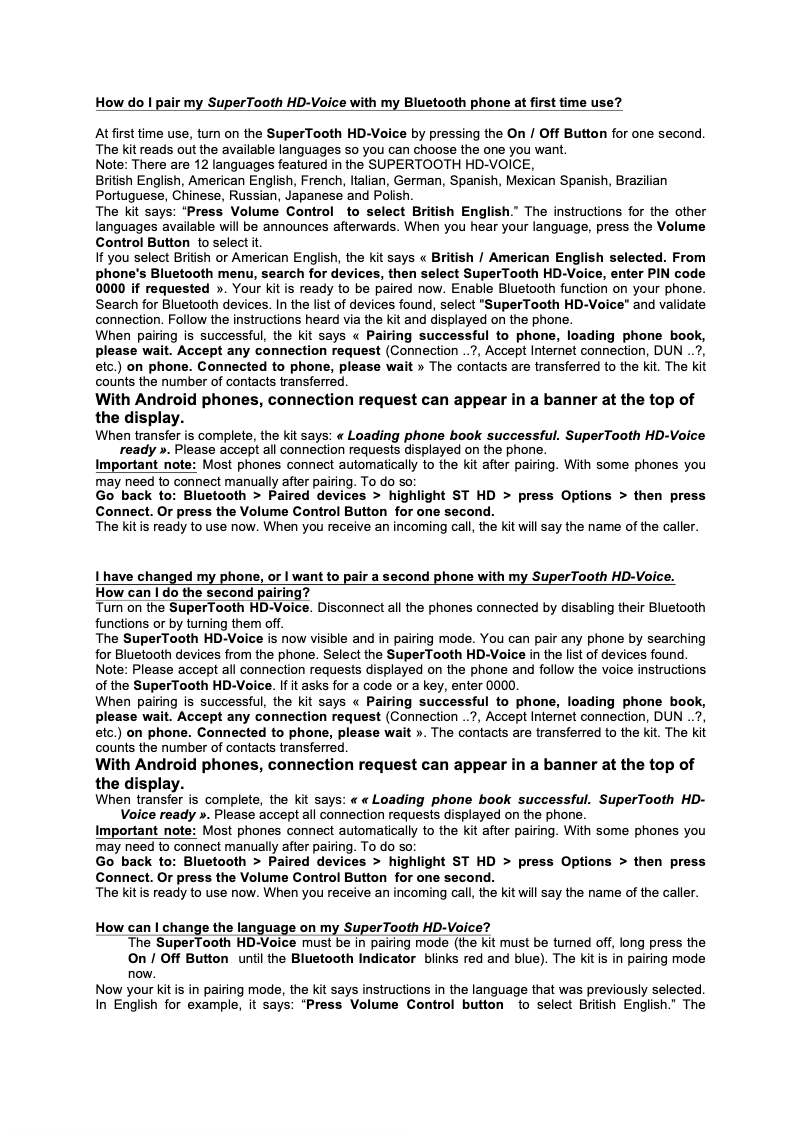 Image de la première page du manuel de l'appareil HD-Voice