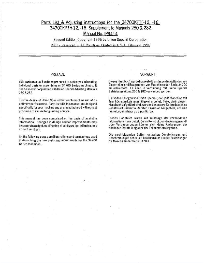 Page n°1 - Manuel utilisateur Union Special 34700KPTF-12