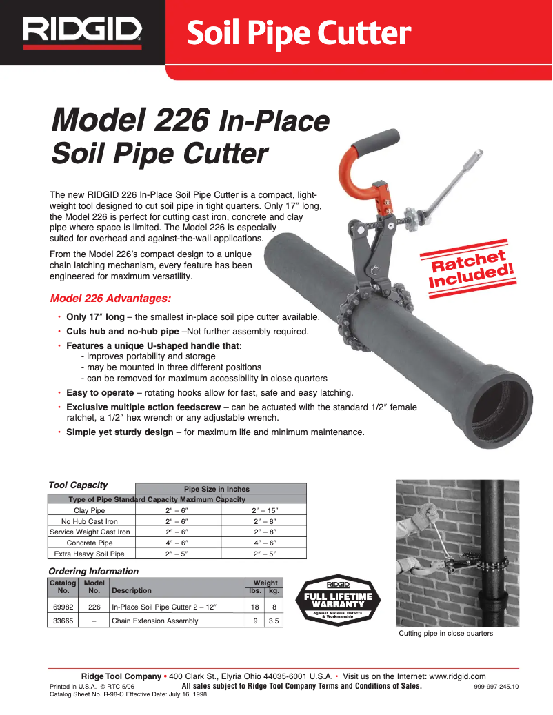 Page 1 de la notice Catalogue Ridgid 226