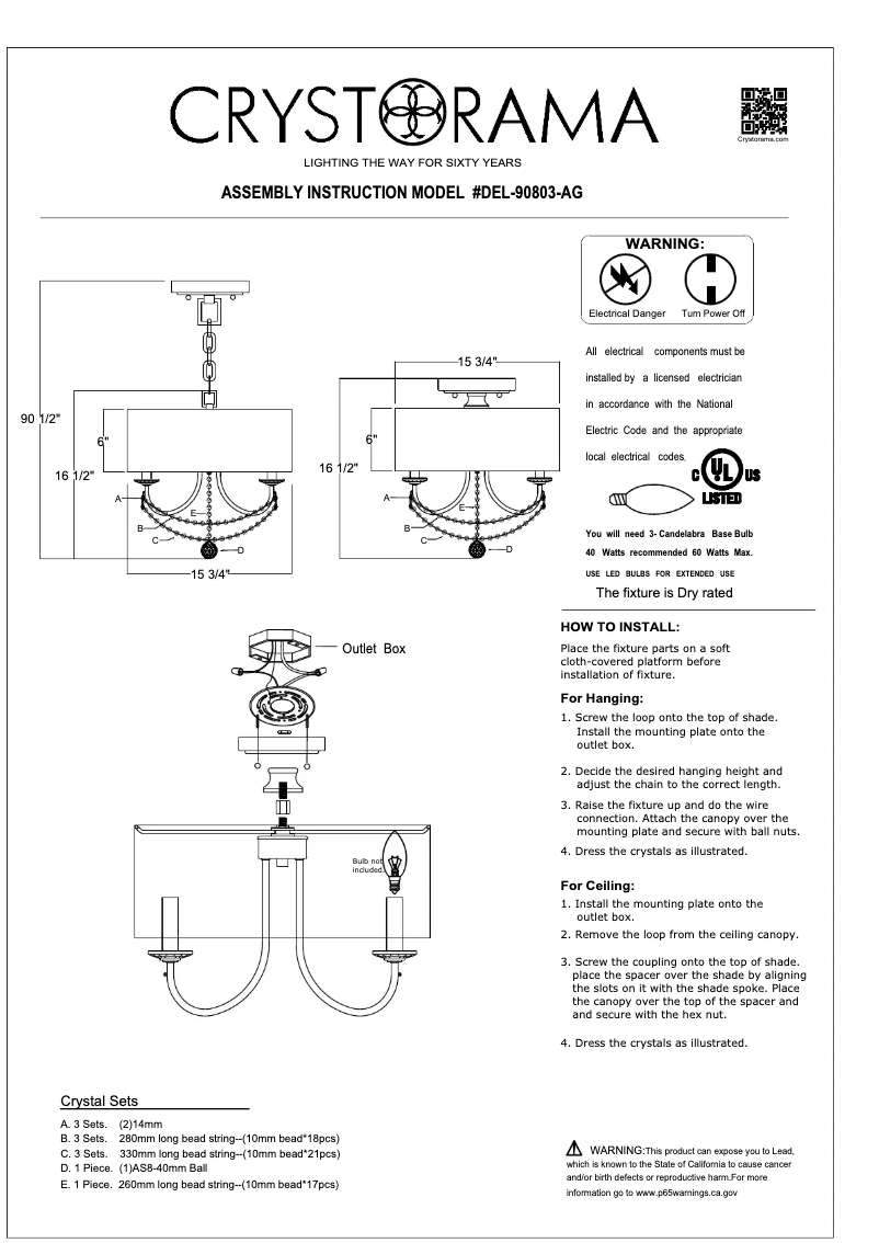 Page n°1 - Manuel utilisateur Crystorama Delilah DEL-90803-AG