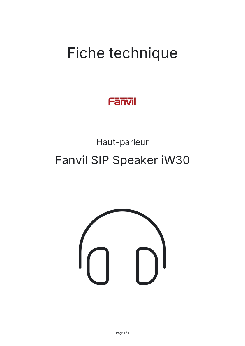 Page n°1 - Fiche technique Fanvil SIP Speaker iW30