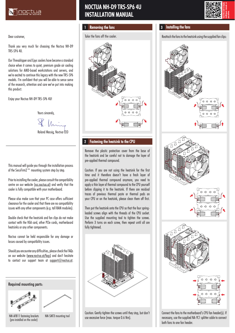 Page 1 de la notice Manuel utilisateur Noctua NH-D9 TR5-SP6 4U