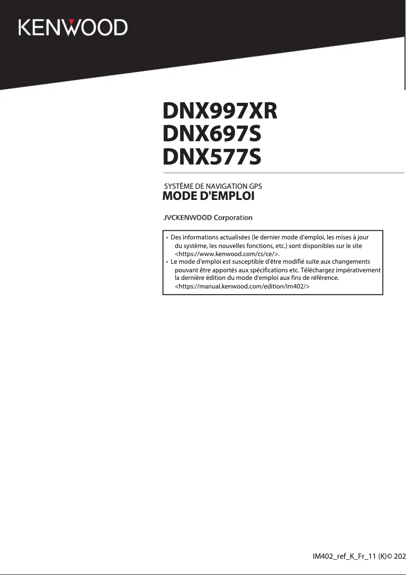 Page n°1 - Manuel utilisateur Kenwood DNX577S