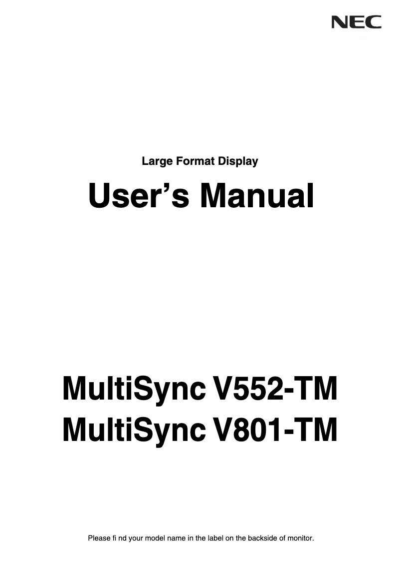Página 1 del manual Manual de usuario NEC MultiSync V801-TM