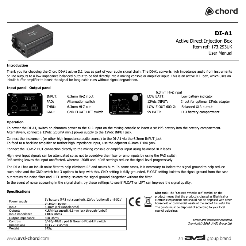 Image de la première page du manuel de l'appareil DI-A1
