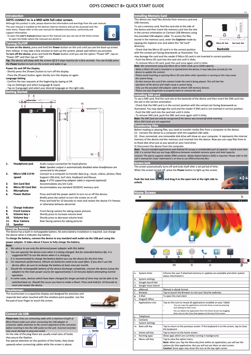 Page n°1 - Manuel utilisateur Odys Connect 8+