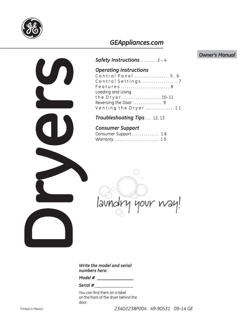 Page 1 of the manual Use and Maintenance Manual GE GTD18GSSJWW