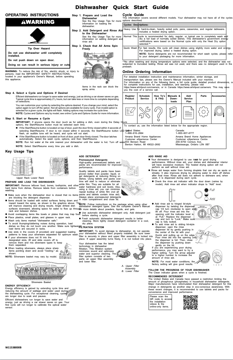 Page 1 de la notice Guide de démarrage rapide Amana ADB1400AMW