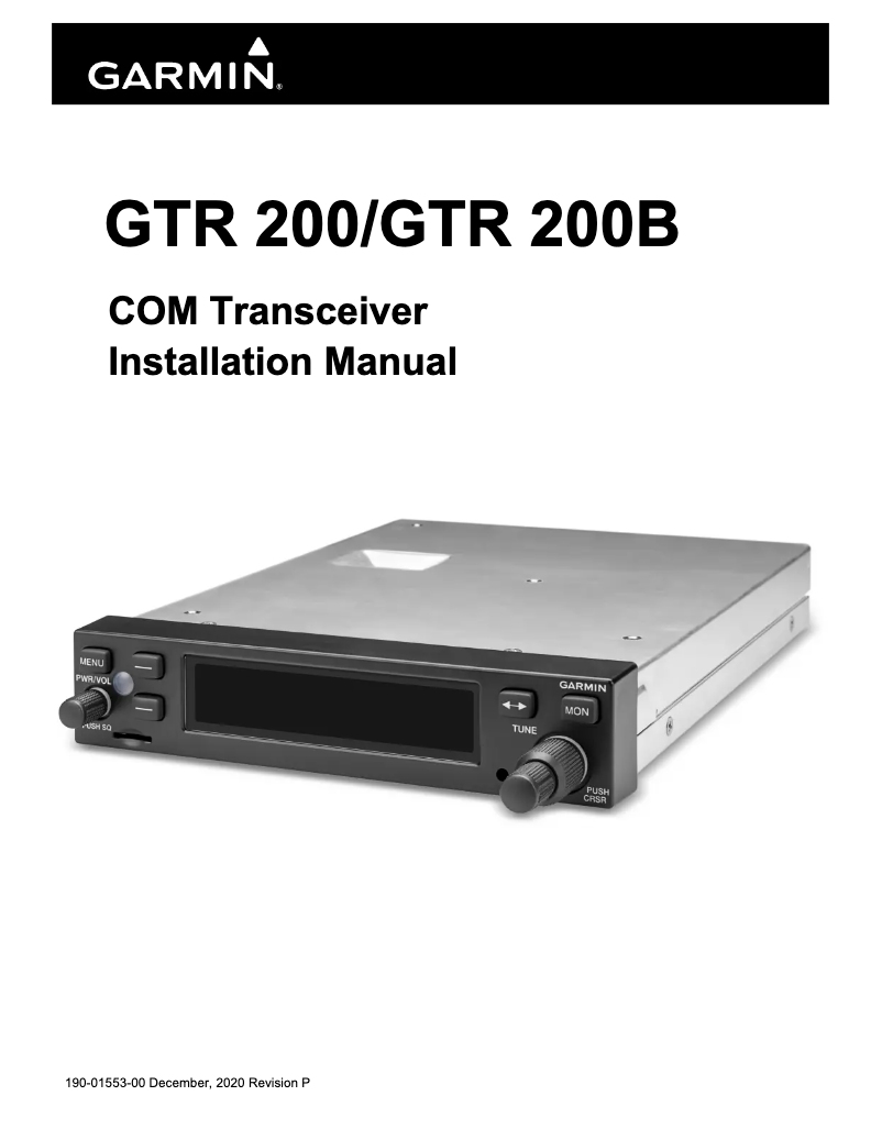 Page 1 de la notice Guide d'installation Garmin GTR 200