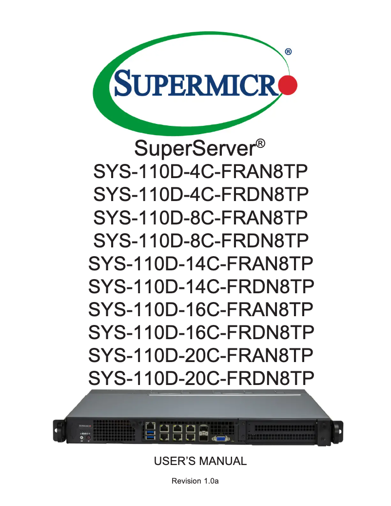 Page 1 de la notice Manuel utilisateur Supermicro SuperServer SYS-110D-14C-FRAN8TP