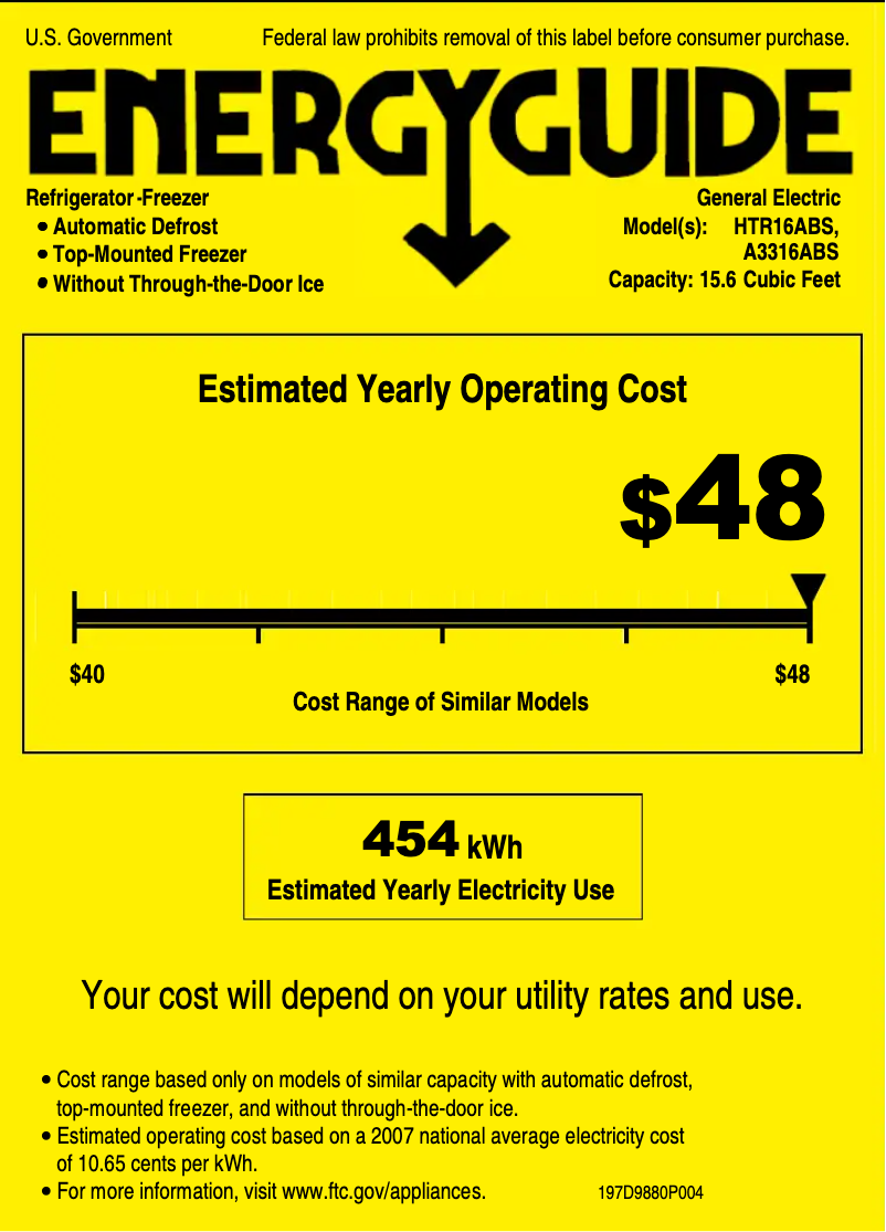 Page 1 de la notice Label énergétique Americana A3316ABSWW