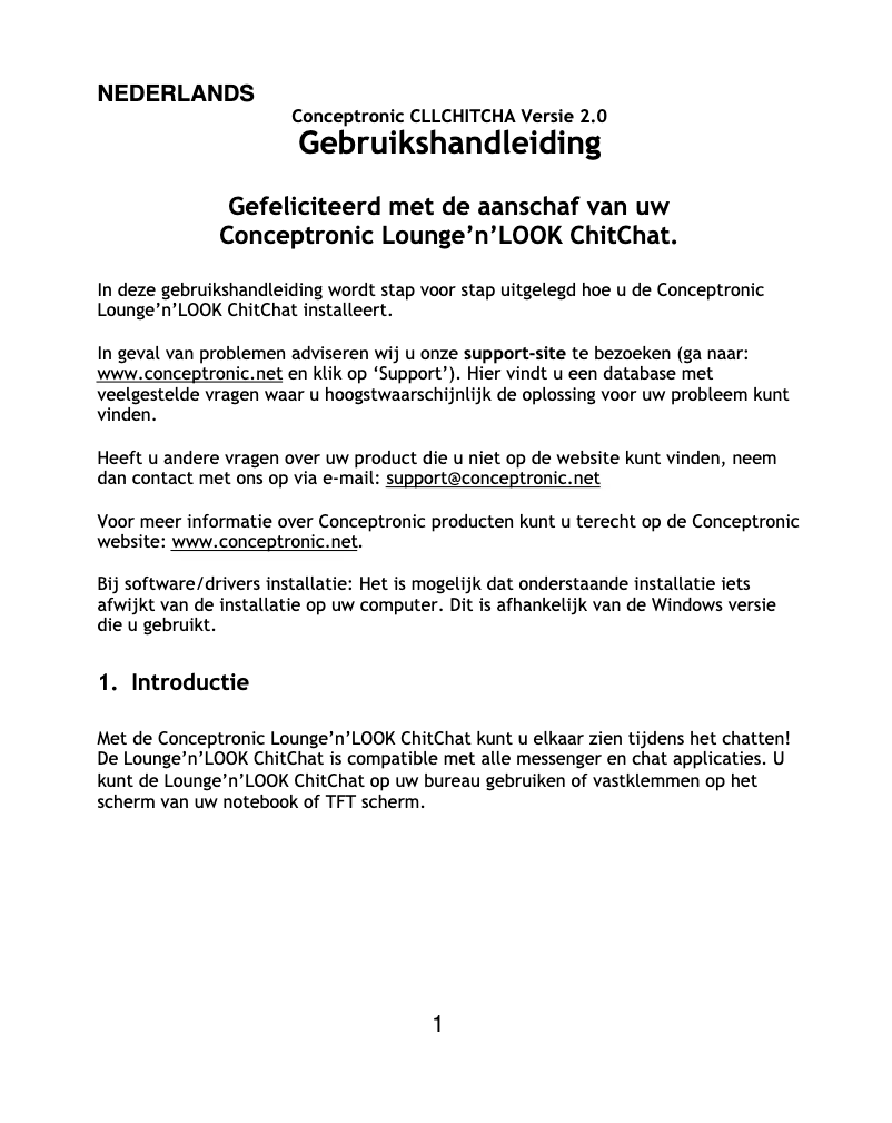 Page 1 de la notice Manuel utilisateur Conceptronic CLLCHITCHAT