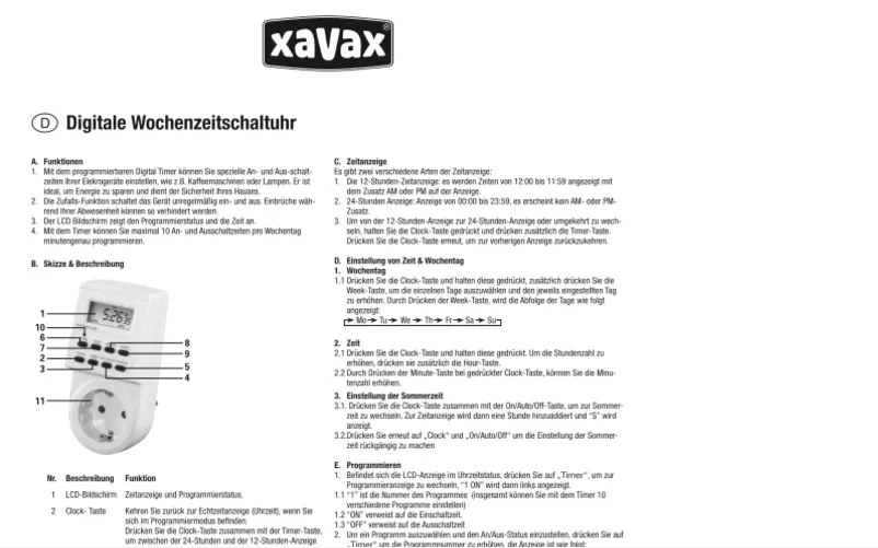 Page 1 de la notice Manuel utilisateur Xavax 00111909