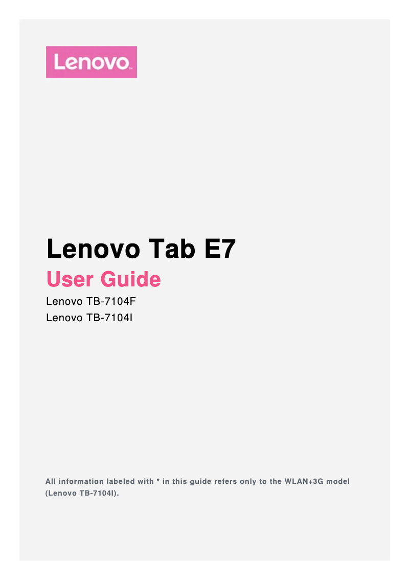 Page n°1 - Manuel utilisateur Lenovo Tab E7 TB-7104I