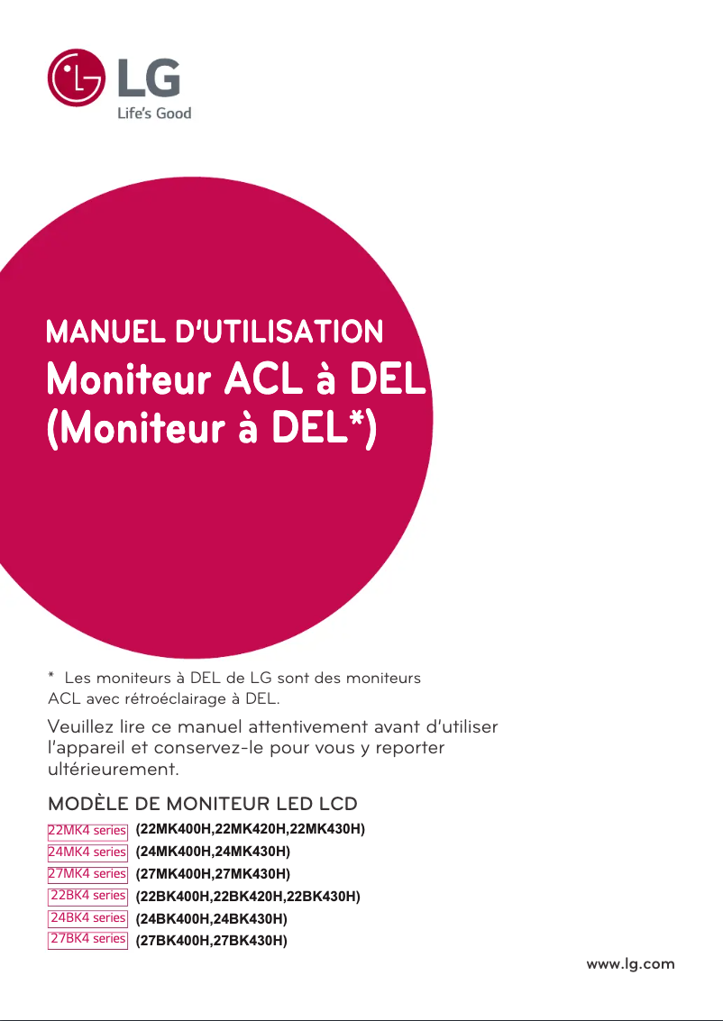 Page 1 de la notice Manuel utilisateur LG 22BK400H
