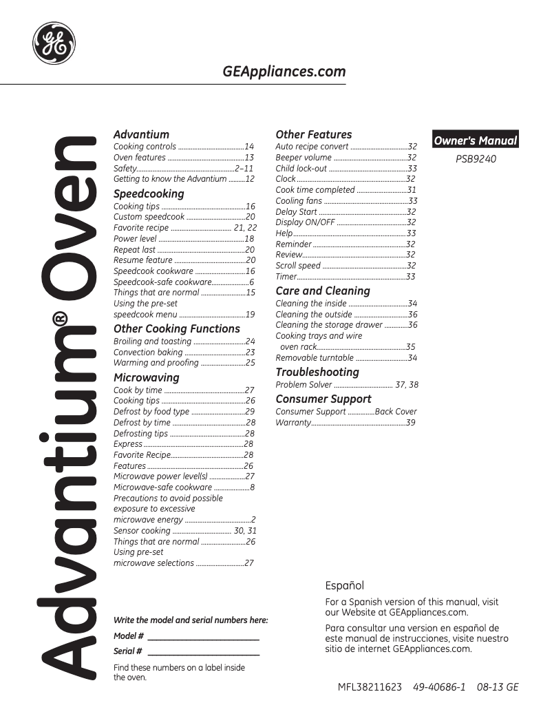 Image de la première page du manuel de l'appareil Profile PSB9240DFBB