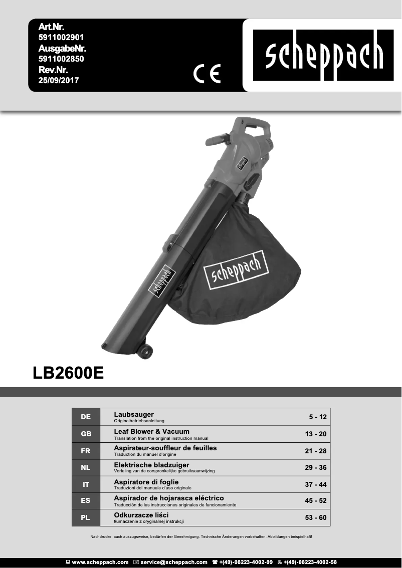 Page 1 de la notice Manuel utilisateur Scheppach LB2600E