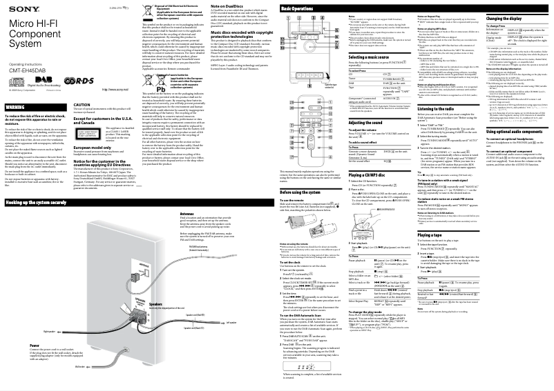 Page 1 de la notice Manuel utilisateur Sony CMT-EH45DAB