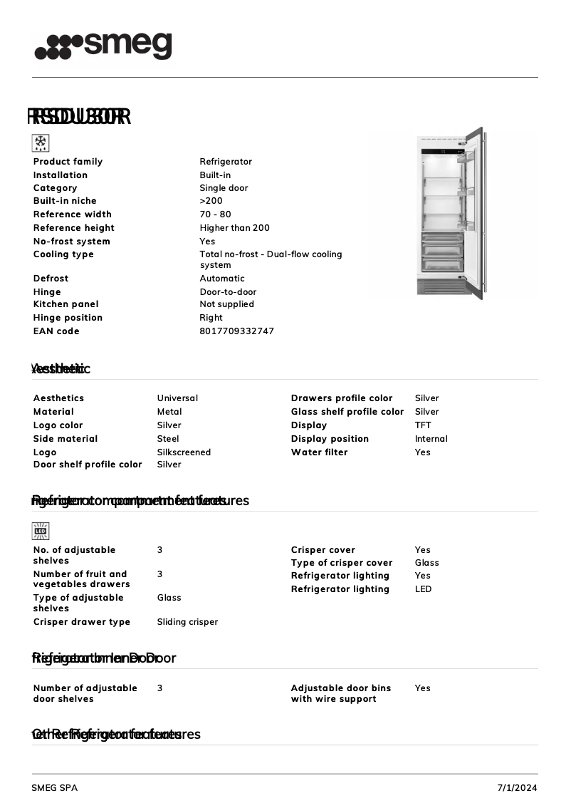 Page n°1 - Fiche technique Smeg RSDU30R