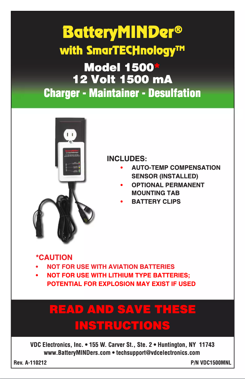 Page n°1 - Manuel utilisateur BatteryMINDer 1500