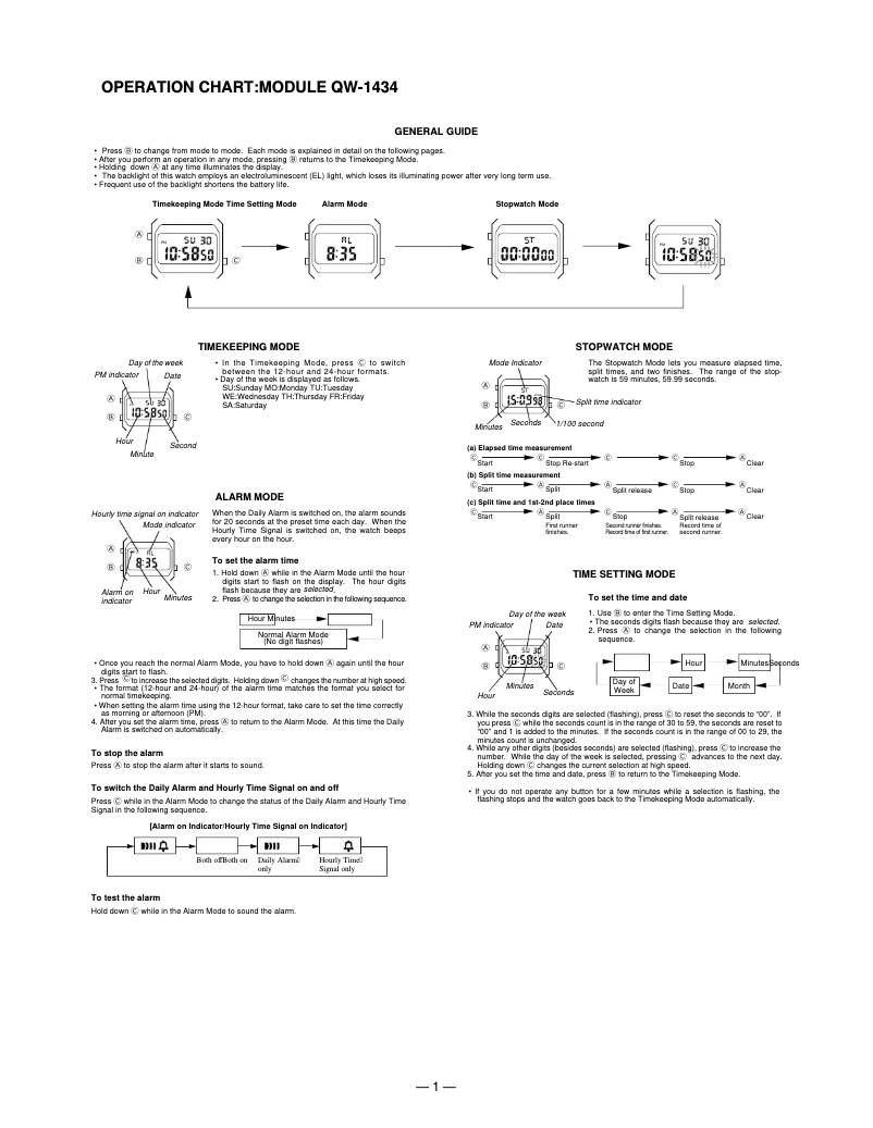 Page n°1 - Manuel utilisateur Casio 1434