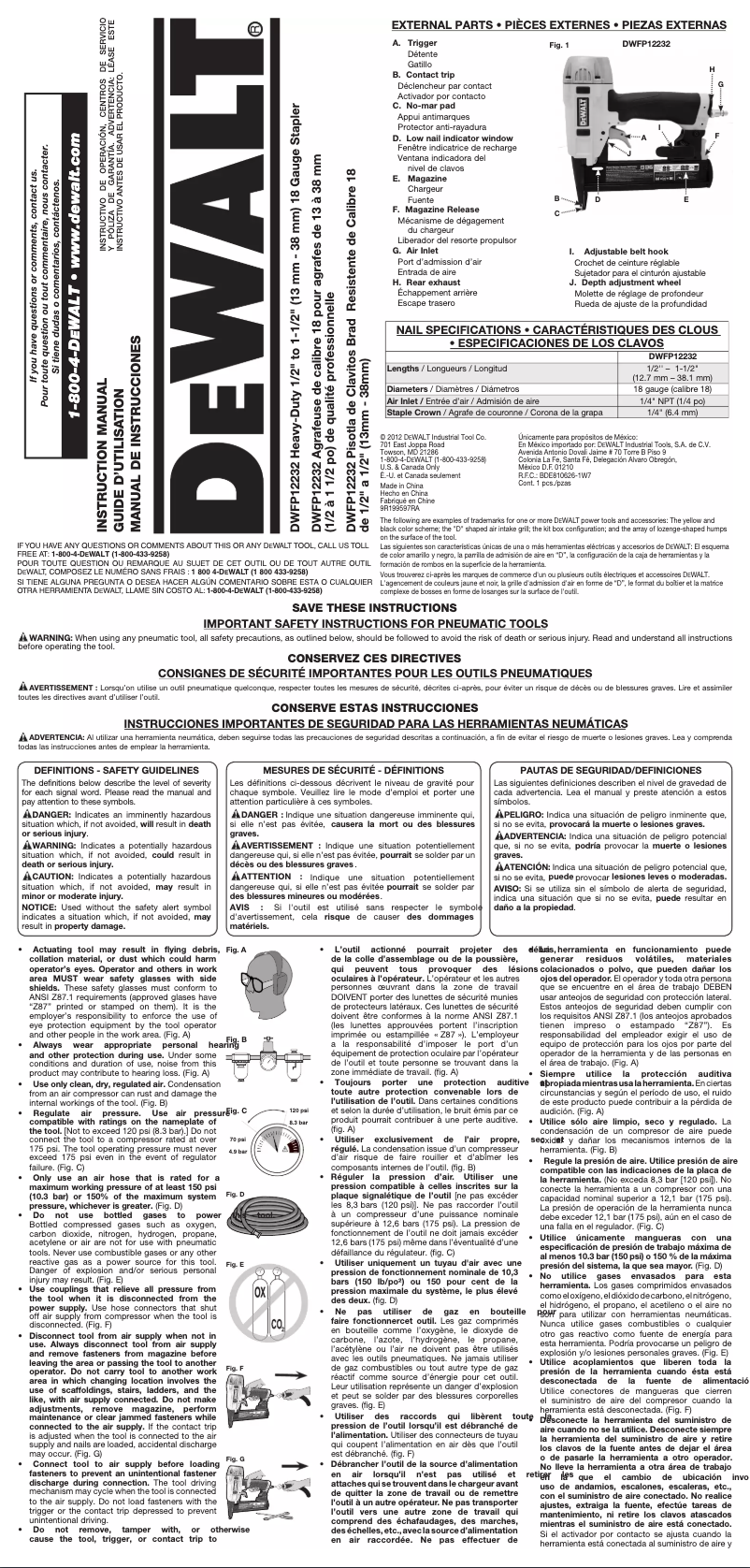 Page n°1 - Manuel utilisateur DeWalt DWFP12232