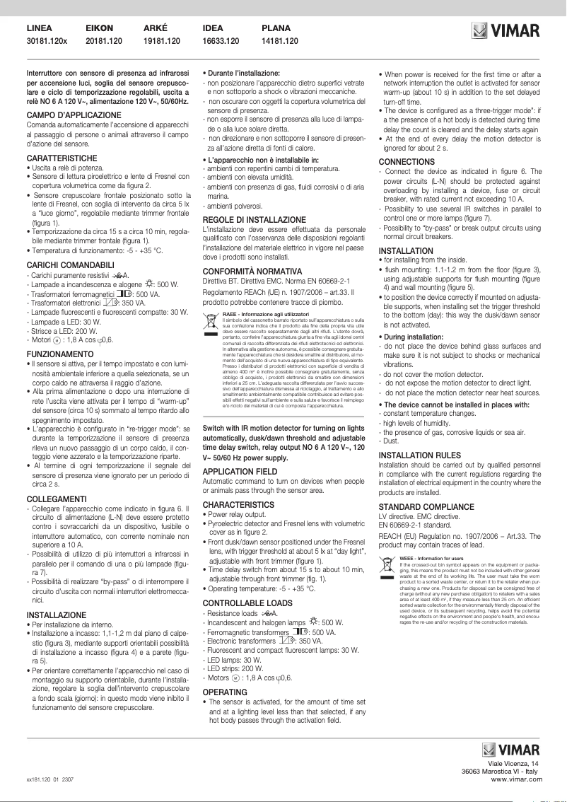 Page n°1 - Instructions / montage Vimar 19181.120.B