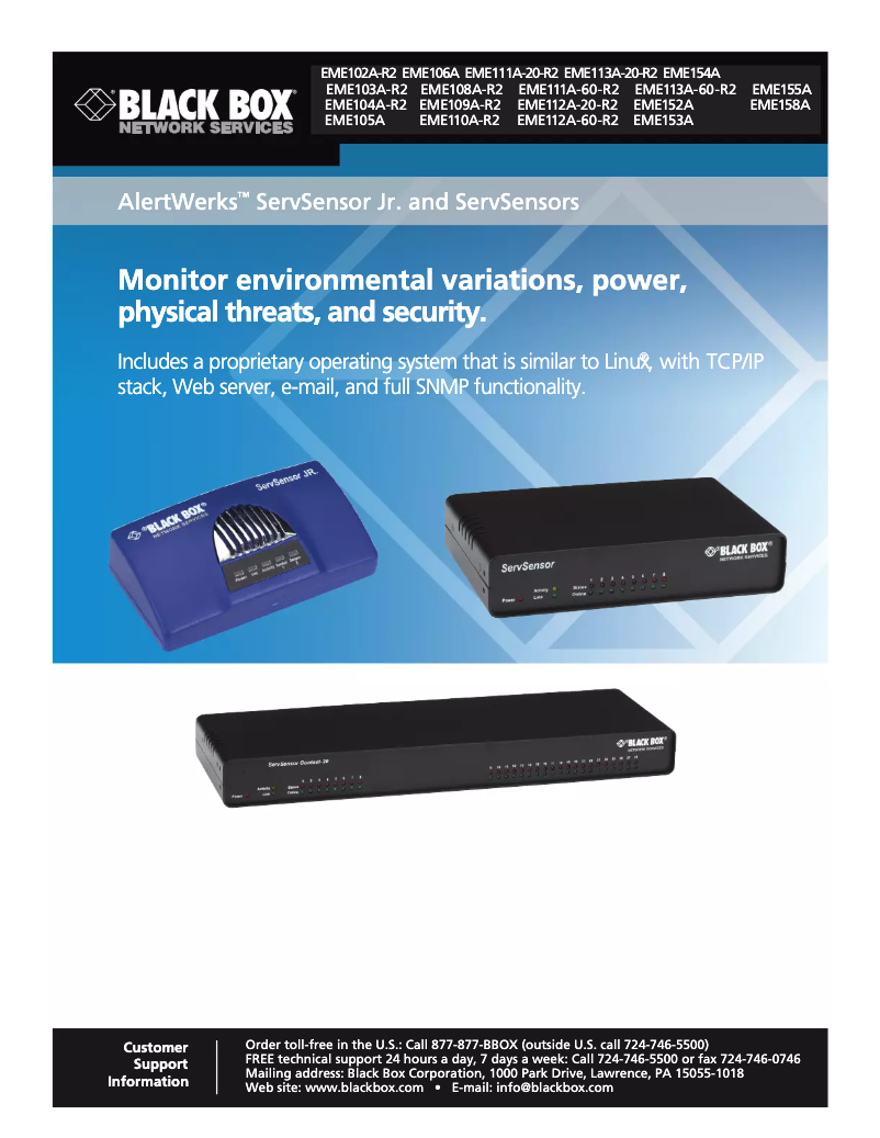 Page 1 de la notice Manuel utilisateur Black Box AlertWerks EME158A