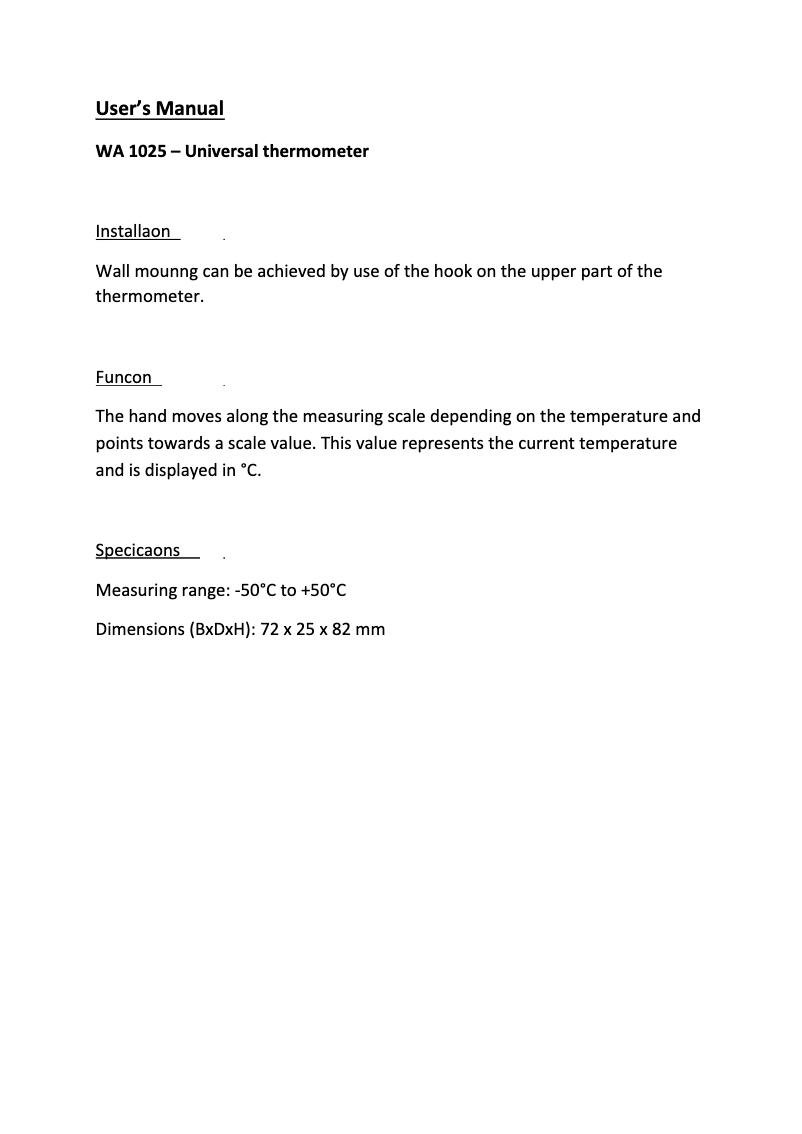 Page 1 de la notice Manuel utilisateur Techno Line WA 1025