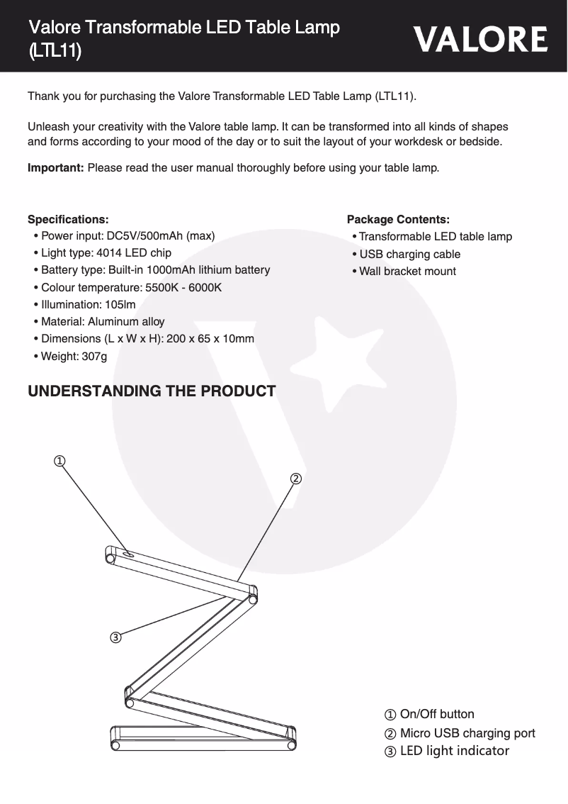 Page n°1 - Manuel utilisateur Valore LTL11
