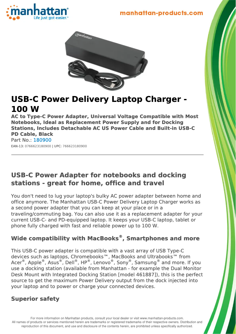 Page 1 de la notice Fiche technique Manhattan 180900