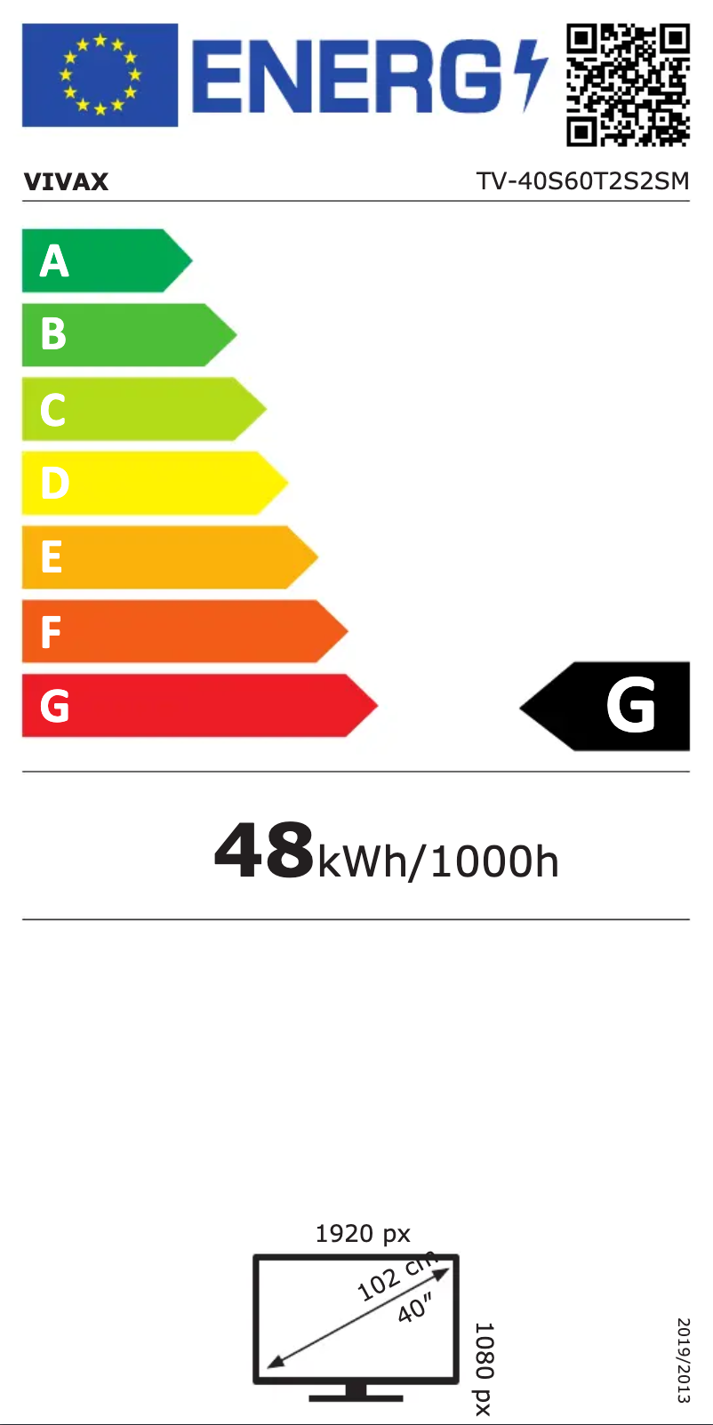 Page n°1 - Label énergétique Vivax TV-40S60T2S2SM