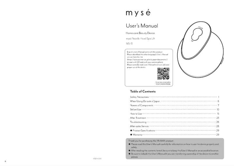 Page n°1 - Manuel utilisateur YA-MAN Needle Head Spa Lift