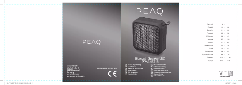 Page 1 de la notice Manuel utilisateur PEAQ PPA34BT-B